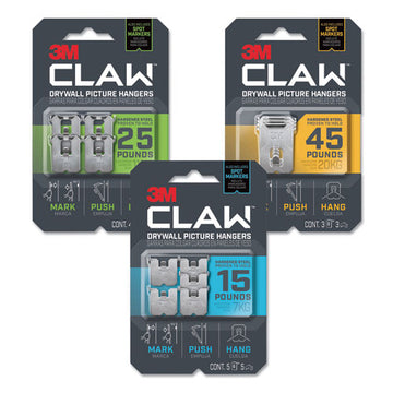 3M™ Claw Drywall Picture Hanger, Holds 25 Lbs, 4 Hooks And 4 Spot Markers, Stainless Steel freeshipping - TVN Wholesale